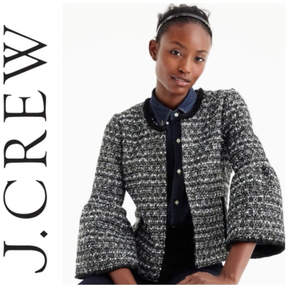 J. Crew Black and White Tweed Jacket with Blue and Pink Accents